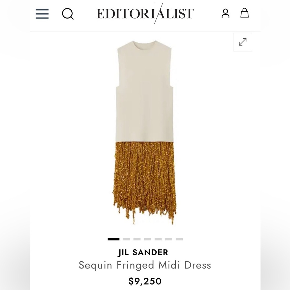 NWT - Jil Sander Women's Sequin Fringed Midi Dress - White/Gold